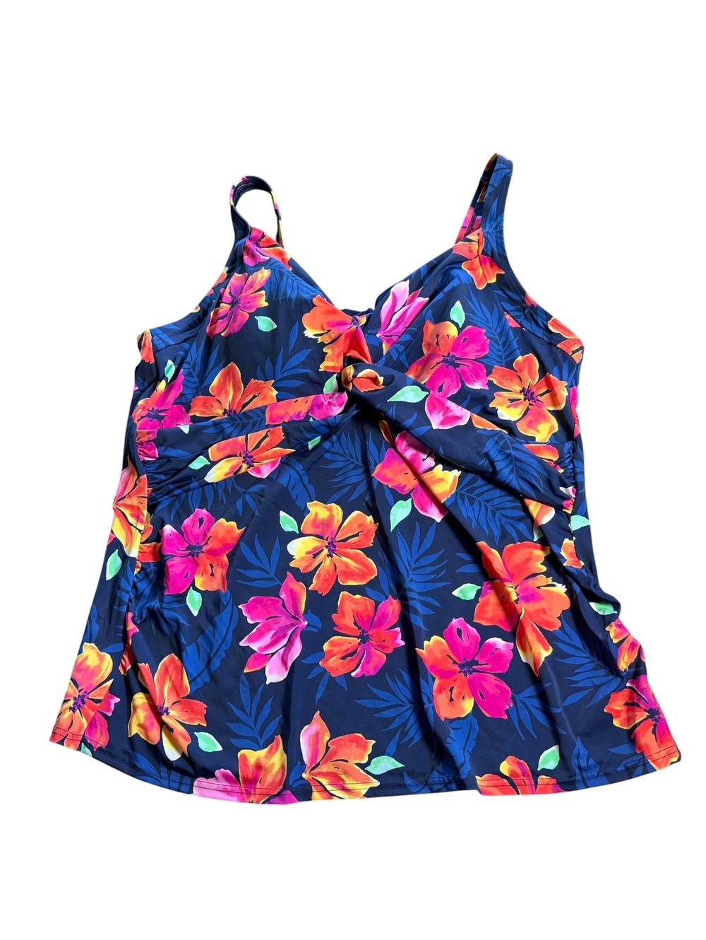 LANDS END plus size underwire floral twist front tankini swim top size 24W NWT